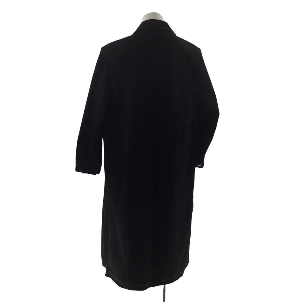 The Weeknd  Black Denim Contrast White Stitch Long Trench Coat